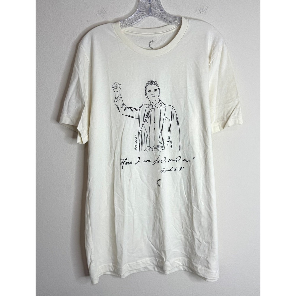 Turning Point USA T-Shirt Mens L Charlie Kirk Isaiah 6:8 Graphic Tee Cream Short